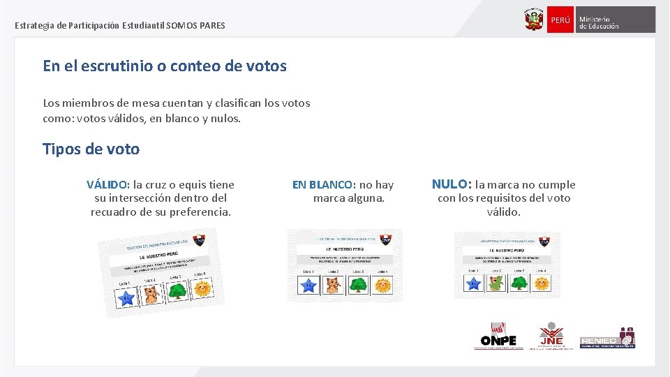 Estrategia de Participación Estudiantil SOMOS PARES En el escrutinio o conteo de votos Los