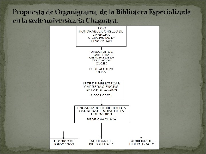 Propuesta de Organigrama de la Biblioteca Especializada en la sede universitaria Chaguaya. 