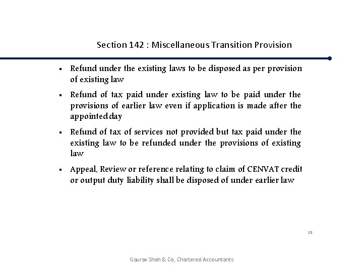 Section 142 : Miscellaneous Transition Provision Refund under the existing laws to be disposed