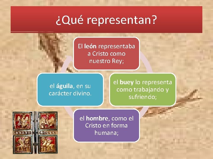 ¿Qué representan? El león representaba a Cristo como nuestro Rey; el águila, en su