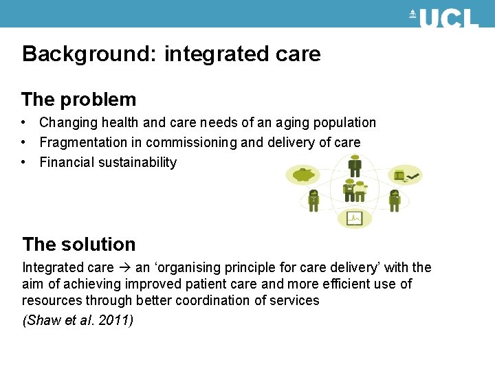 Background: integrated care The problem • Changing health and care needs of an aging