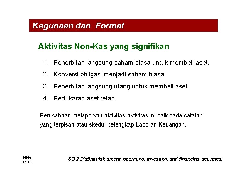 Kegunaan dan Format Aktivitas Non-Kas yang signifikan 1. Penerbitan langsung saham biasa untuk membeli