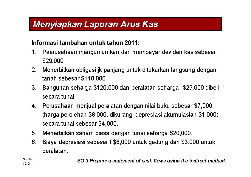 Menyiapkan Laporan Arus Kas Informasi tambahan untuk tahun 2011: 1. Peerusahaan mengumumkan dan membayar