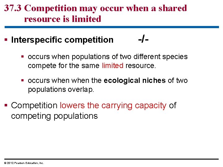 37. 3 Competition may occur when a shared resource is limited § Interspecific competition