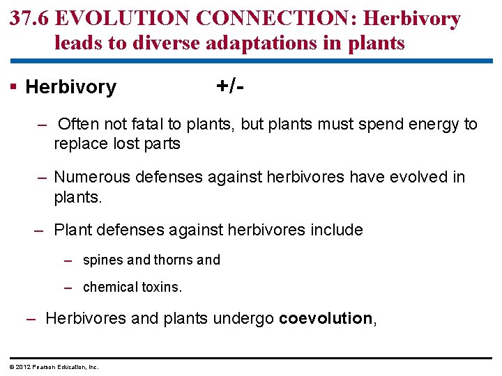 37. 6 EVOLUTION CONNECTION: Herbivory leads to diverse adaptations in plants § Herbivory +/-