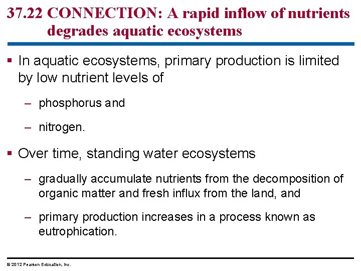 37. 22 CONNECTION: A rapid inflow of nutrients degrades aquatic ecosystems § In aquatic