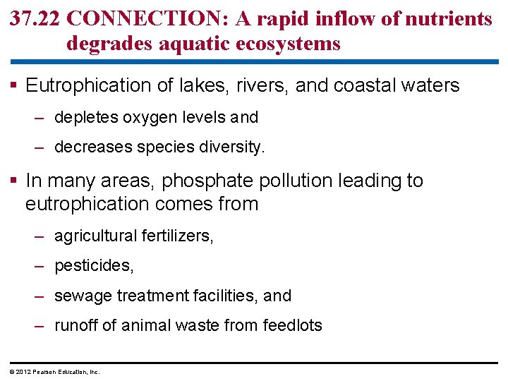 37. 22 CONNECTION: A rapid inflow of nutrients degrades aquatic ecosystems § Eutrophication of