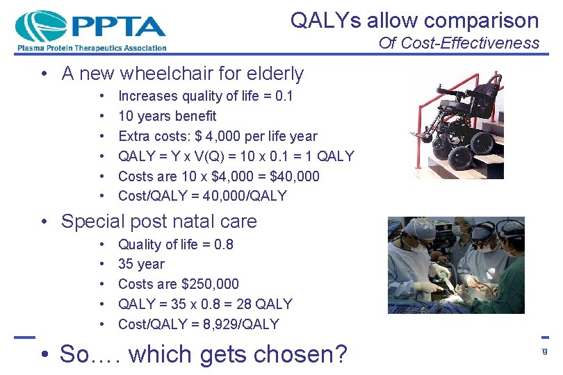 QALYs allow comparison Of Cost-Effectiveness • A new wheelchair for elderly • • •