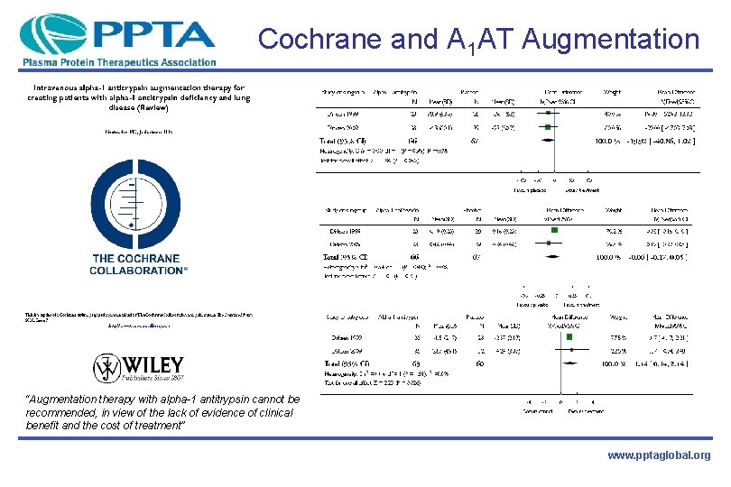 Cochrane and A 1 AT Augmentation “Augmentation therapy with alpha-1 antitrypsin cannot be recommended,