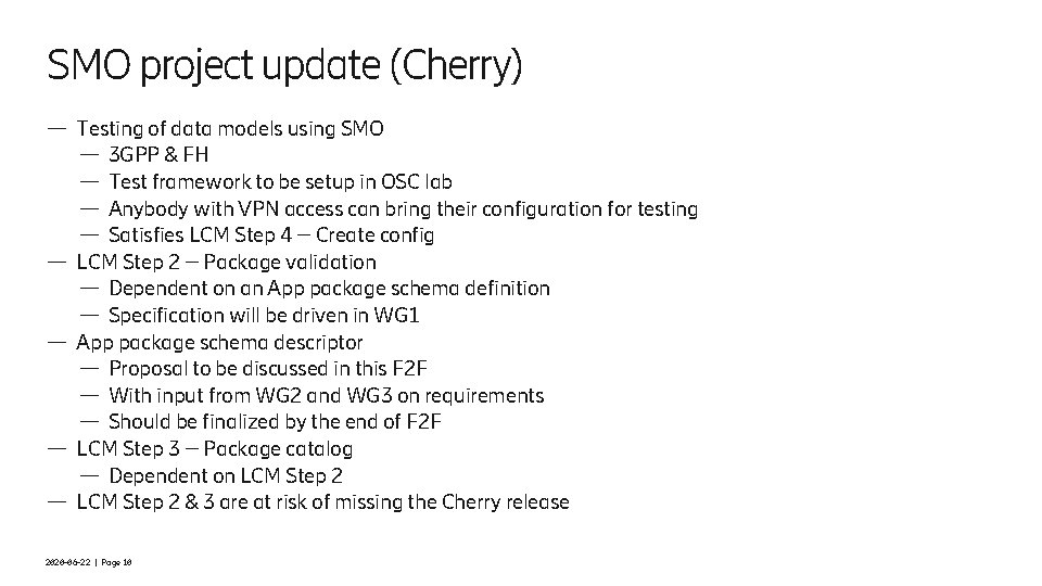 SMO project update (Cherry) — Testing of data models using SMO — 3 GPP