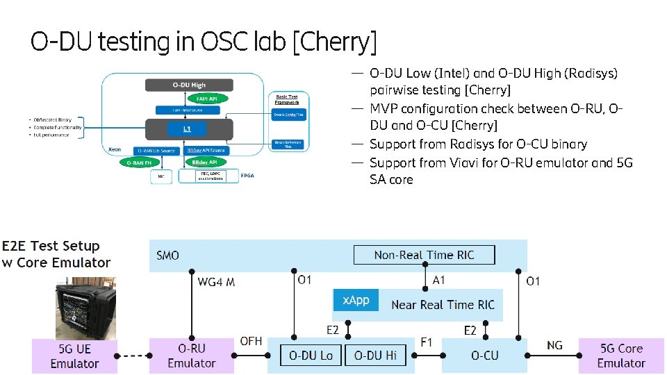 O-DU testing in OSC lab [Cherry] — O-DU Low (Intel) and O-DU High (Radisys)