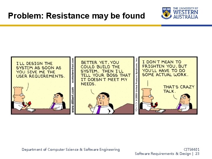 Problem: Resistance may be found Department of Computer Science & Software Engineering CITS 4401