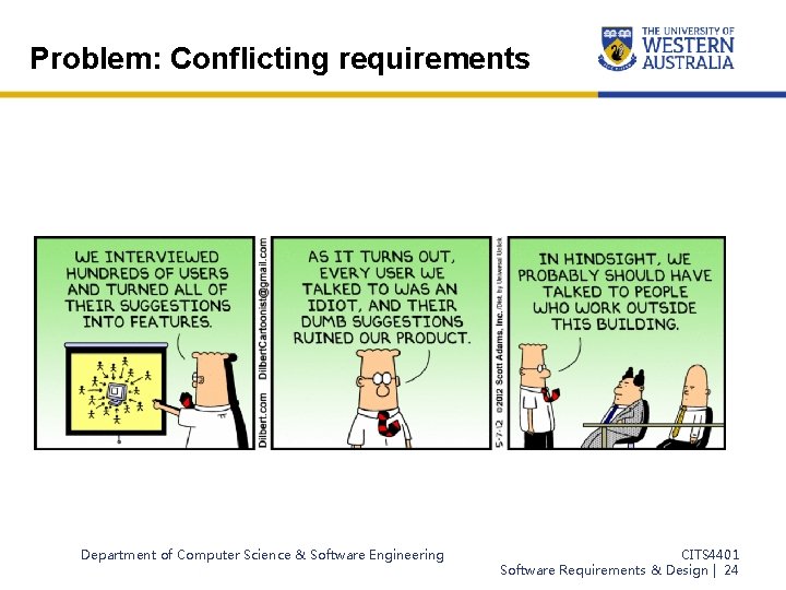 Problem: Conflicting requirements Department of Computer Science & Software Engineering CITS 4401 Software Requirements
