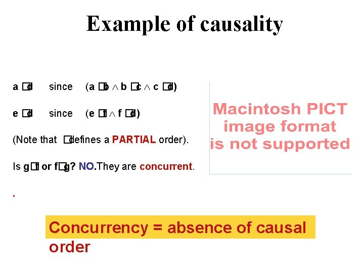 Example of causality a �d since (a �b b �c c �d) e �d