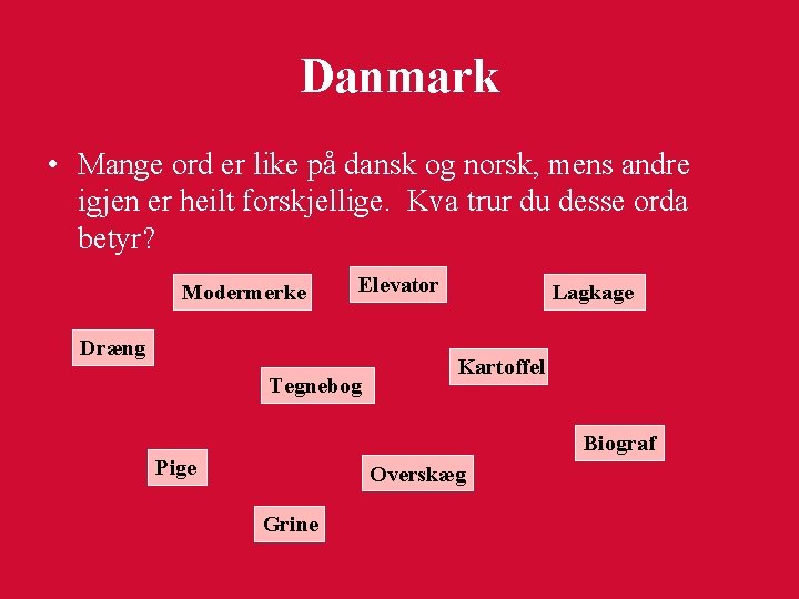 Danmark • Mange ord er like på dansk og norsk, mens andre igjen er