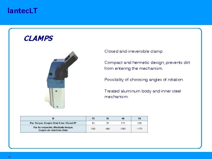 lantec. LT CLAMPS Closed and irreversible clamp Compact and hermetic design, prevents dirt from lantec. LT CLAMPS Closed and irreversible clamp Compact and hermetic design, prevents dirt from