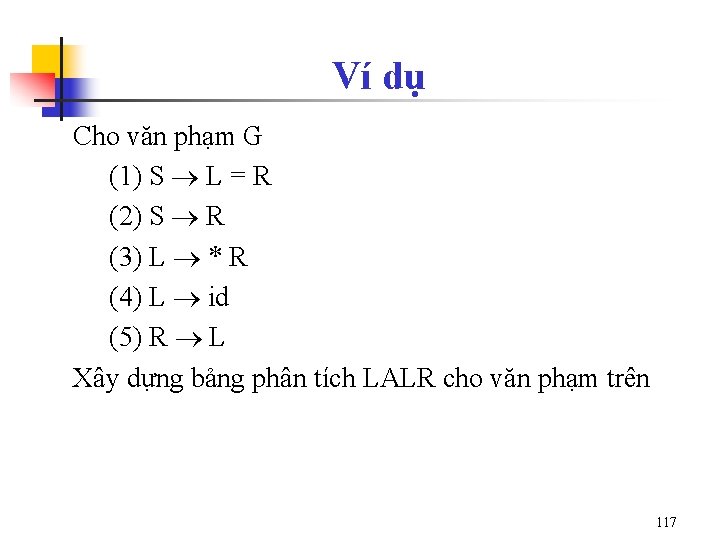 Ví dụ Cho văn phạm G (1) S L = R (2) S R