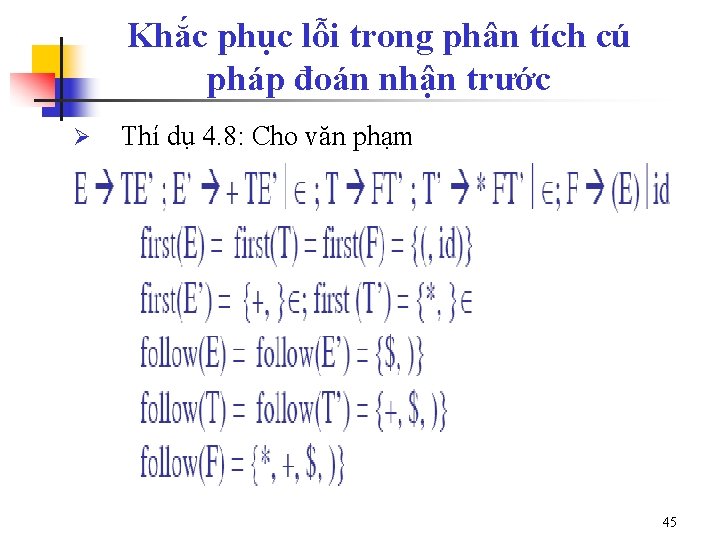 Khắc phục lỗi trong phân tích cú pháp đoán nhận trước Ø Thí dụ