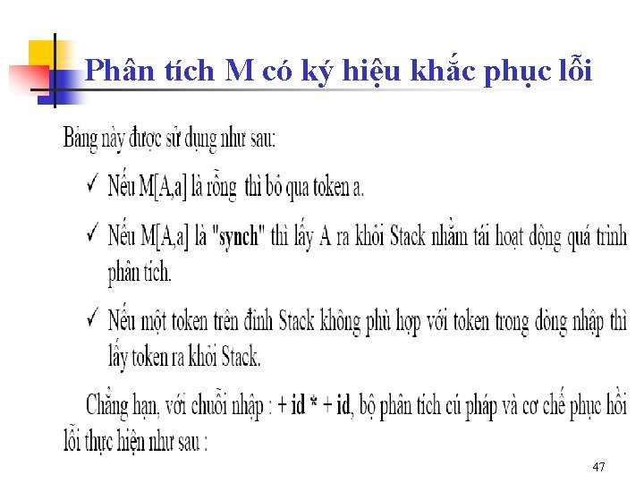 Phân tích M có ký hiệu khắc phục lỗi 47 