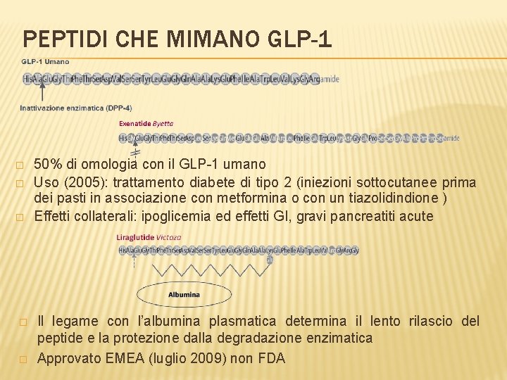PEPTIDI CHE MIMANO GLP-1 � � � 50% di omologia con il GLP-1 umano