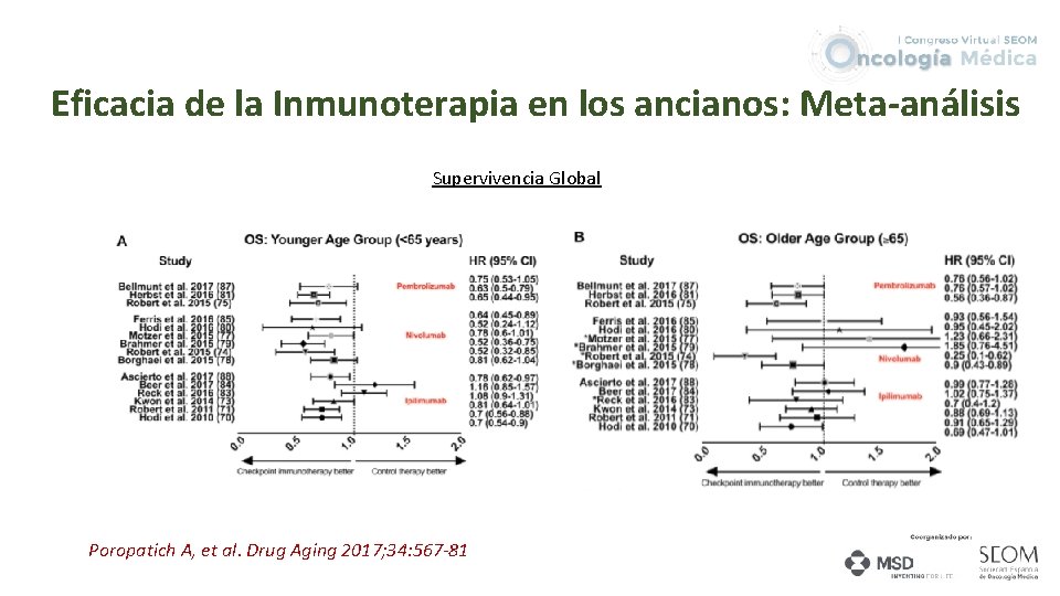 Eficacia de la Inmunoterapia en los ancianos: Meta-análisis Supervivencia Global Poropatich A, et al.