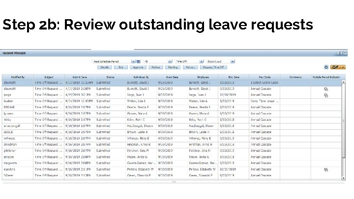 Step 2 b: Review outstanding leave requests 
