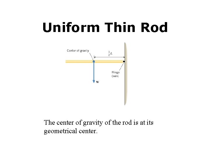 Uniform Thin Rod The center of gravity of the rod is at its geometrical