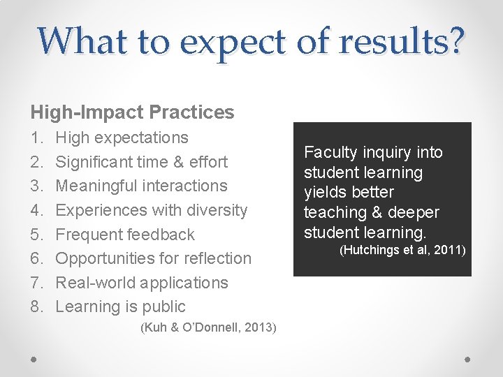 What to expect of results? High-Impact Practices 1. 2. 3. 4. 5. 6. 7.