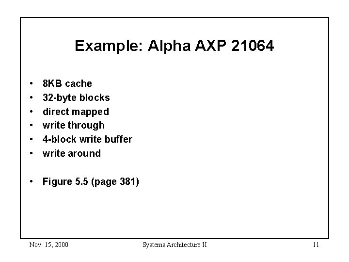 Example: Alpha AXP 21064 • • • 8 KB cache 32 -byte blocks direct
