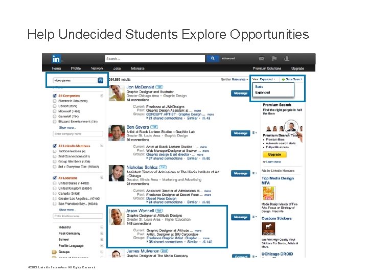 Help Undecided Students Explore Opportunities © 2013 Linked. In Corporation. All Rights Reserved. 