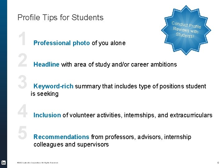 Profile Tips for Students 1 2 3 4 5 Conduc t Pro Reviews file