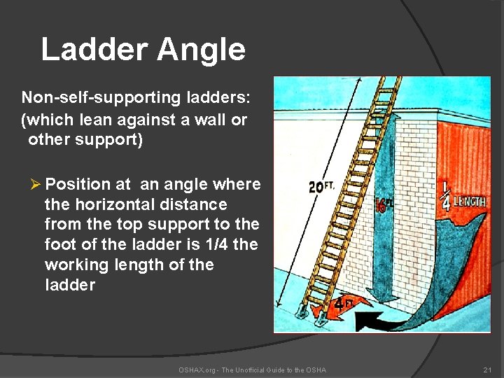 Ladder Angle Non-self-supporting ladders: (which lean against a wall or other support) Ø Position