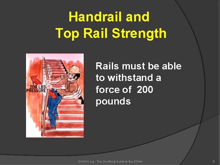 Handrail and Top Rail Strength Rails must be able to withstand a force of