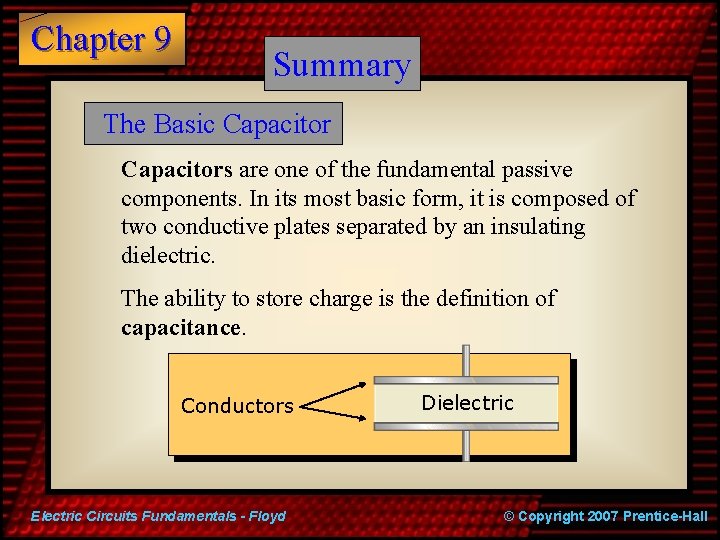 Chapter 9 Summary The Basic Capacitors are one of the fundamental passive components. In