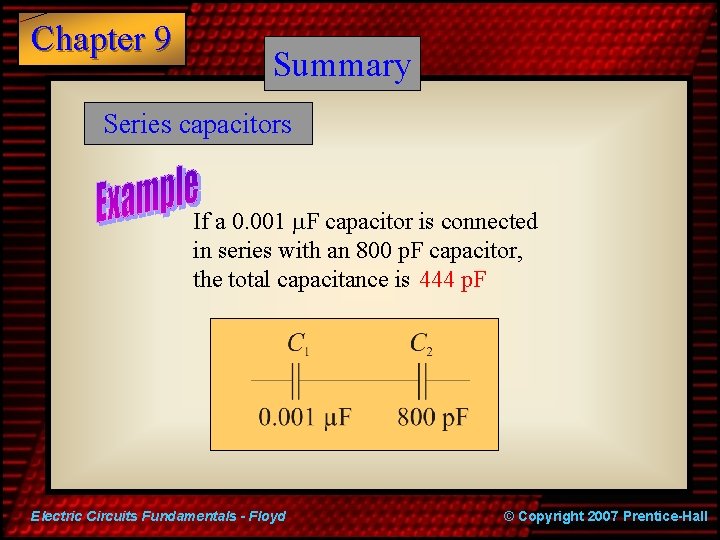 Chapter 9 Summary Series capacitors If a 0. 001 m. F capacitor is connected