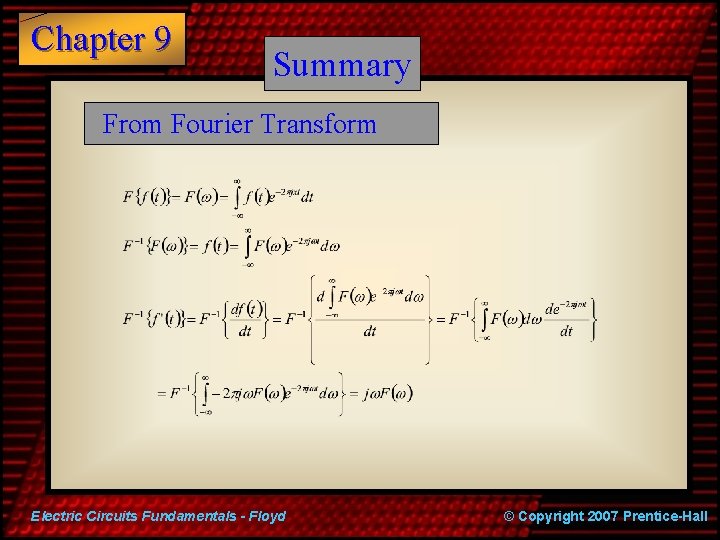 Chapter 9 Summary From Fourier Transform Electric Circuits Fundamentals - Floyd © Copyright 2007