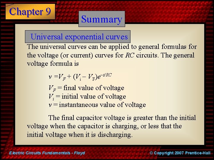 Chapter 9 Summary Universal exponential curves The universal curves can be applied to general