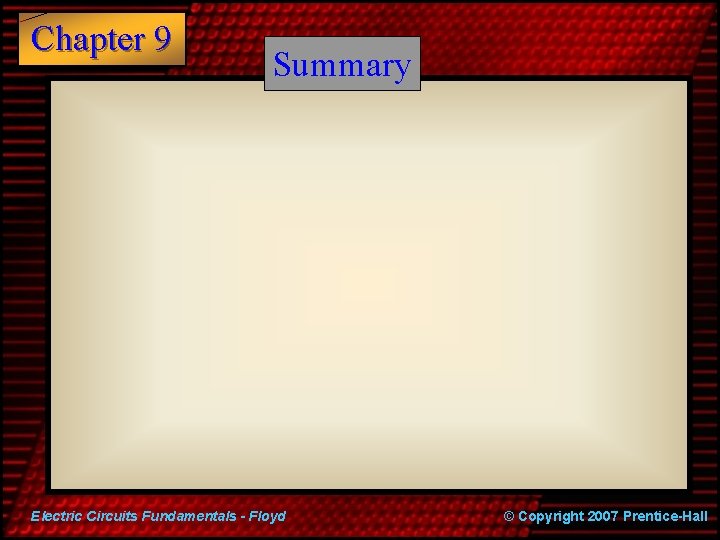 Chapter 9 Summary Electric Circuits Fundamentals - Floyd © Copyright 2007 Prentice-Hall 