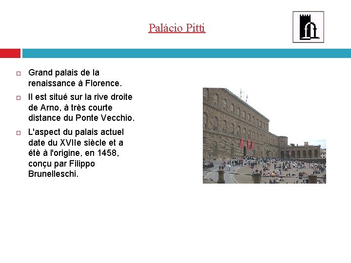Palácio Pitti Grand palais de la renaissance à Florence. Il est situé sur la