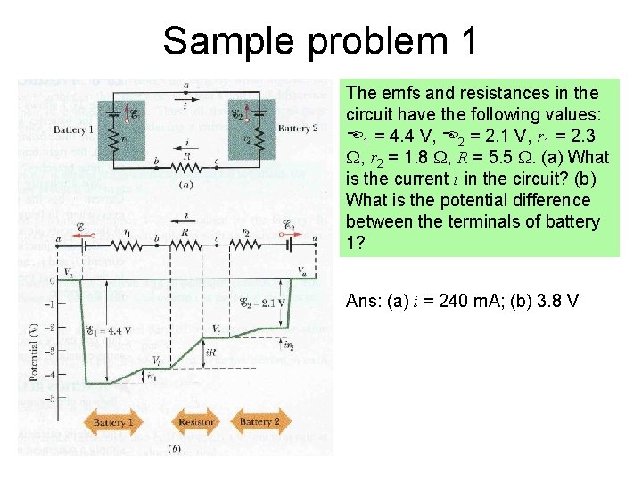 Sample problem 1 The emfs and resistances in the circuit have the following values: