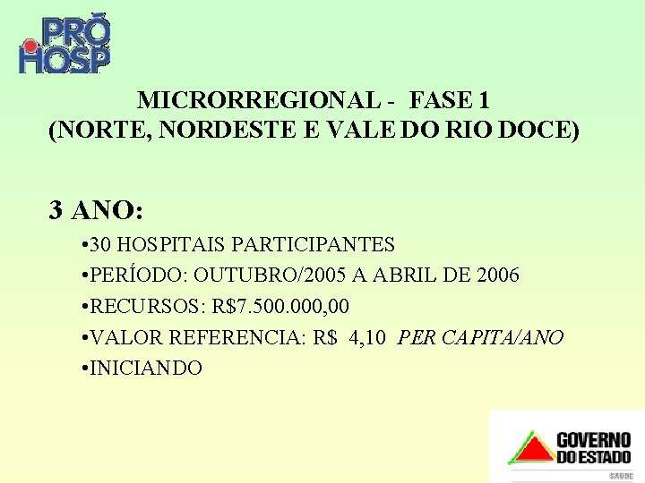 MICRORREGIONAL - FASE 1 (NORTE, NORDESTE E VALE DO RIO DOCE) 3 ANO: •