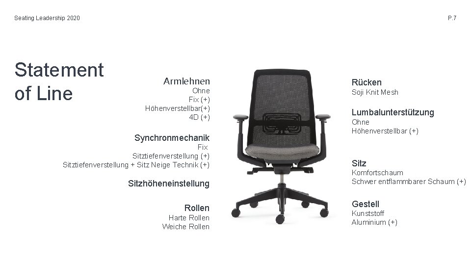 Seating Leadership 2020 Statement of Line P. 7 Armlehnen Ohne Fix (+) Höhenverstellbar(+) 4