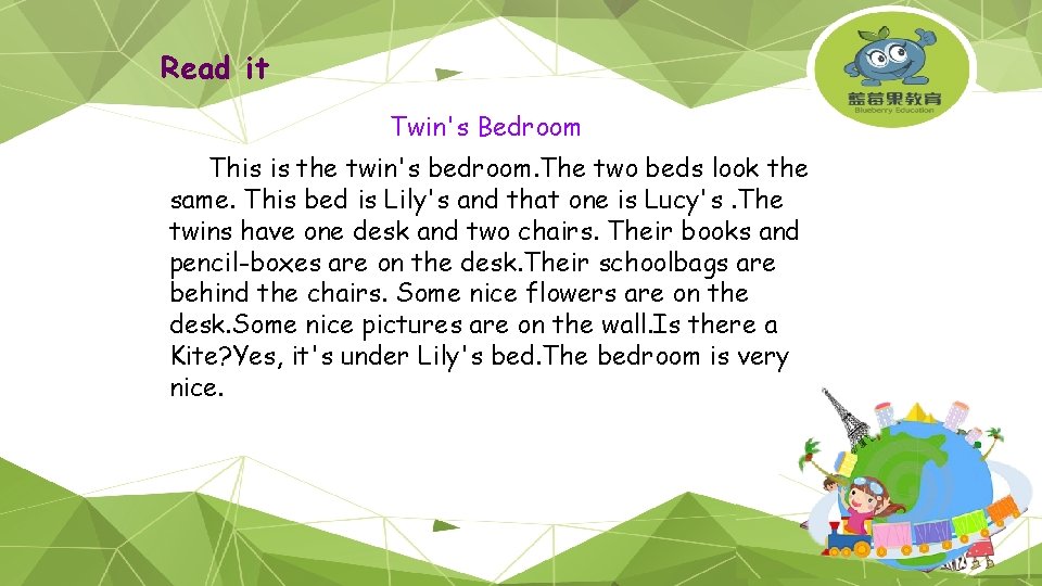 Read it Twin's Bedroom This is the twin's bedroom. The two beds look the