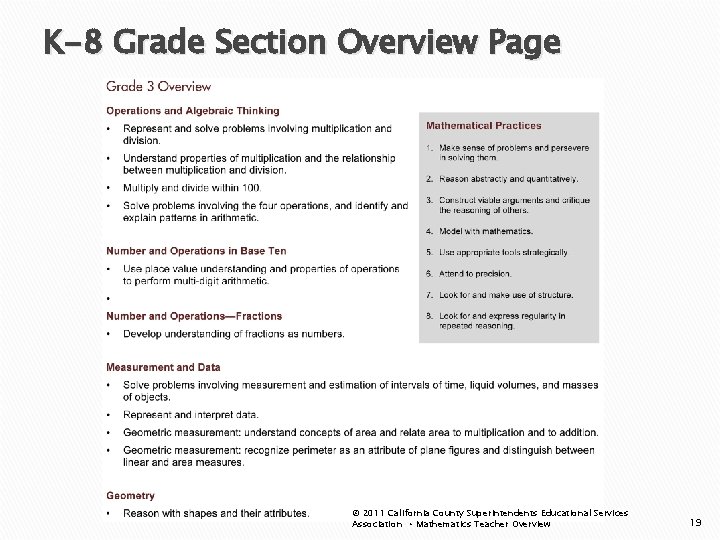 K-8 Grade Section Overview Page © 2011 California County Superintendents Educational Services Association •