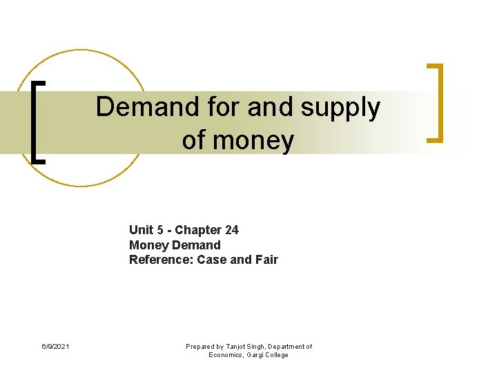 Demand for and supply of money Unit 5