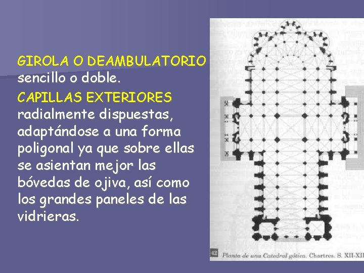 GIROLA O DEAMBULATORIO sencillo o doble. CAPILLAS EXTERIORES radialmente dispuestas, adaptándose a una forma