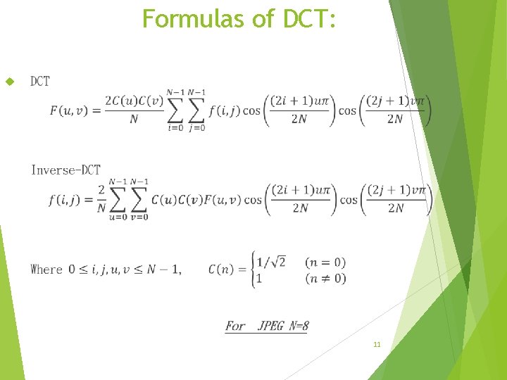 Formulas of DCT: 11 Formulas of DCT: 11