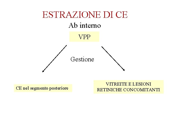 ESTRAZIONE DI CE Ab interno VPP Gestione CE nel segmento posteriore VITREITE E LESIONI