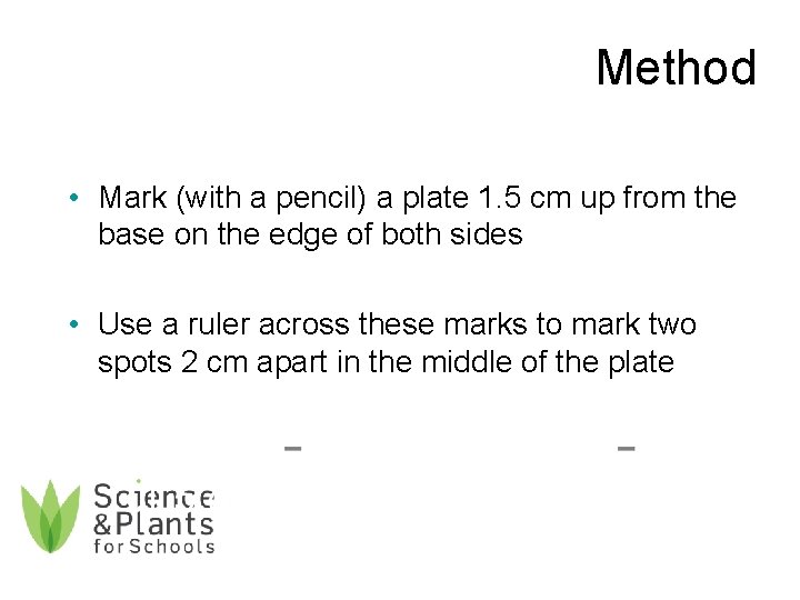 Method • Mark (with a pencil) a plate 1. 5 cm up from the