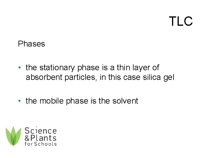 TLC Phases • the stationary phase is a thin layer of absorbent particles, in